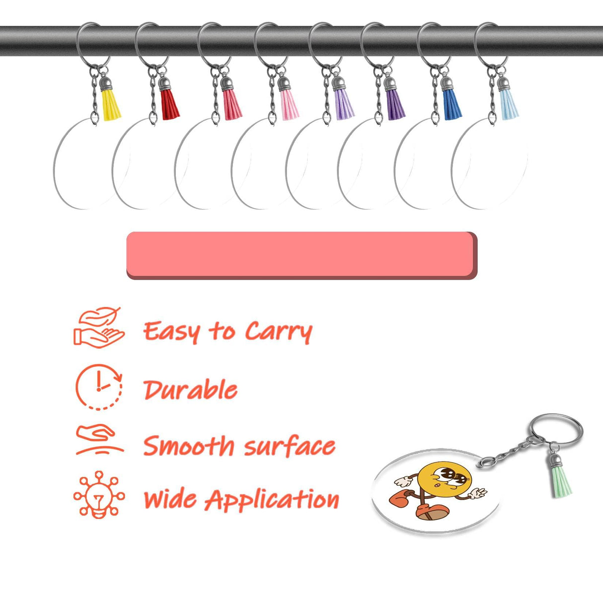 RAINFLOW 120PCS Sublimation Keychain Blanks - 30PCS Acrylic Keychain Blanks for Vinyl with 30pcs Keychain Rings,30pcs Jump Rings,30pcs Silver Tassels for Craft and DIY RAINFLOW