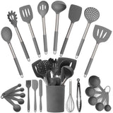 Silicone Kitchen Utensils Set - Culinary Couture 24-Pieces Grey Silicone Cooking Utensils Set for Nonstick Cookware - Silicone Spatulas Set, Stainless Steel Handle & Other Kitchen accessories Culinary Couture