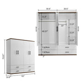 ClassyCabin 70.8" Tall White Wooden Armoire Wardrobe Closet with 2 Hanging Rods 4 Doors 4 Drawers Shelves for Bedroom Wardrobe Modern Freestanding Clothes Storage Cabinet 63" W x 18.9" D x 70.8" H ClassyCabin