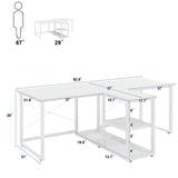 Natwind Two Person Desk with Storage Shelves, 92.5" Double Computer Desk with PC case Stand for Home Office, Home Craft Table Workstation, Heat Press Table, Long Gaming Desk,White Natwind