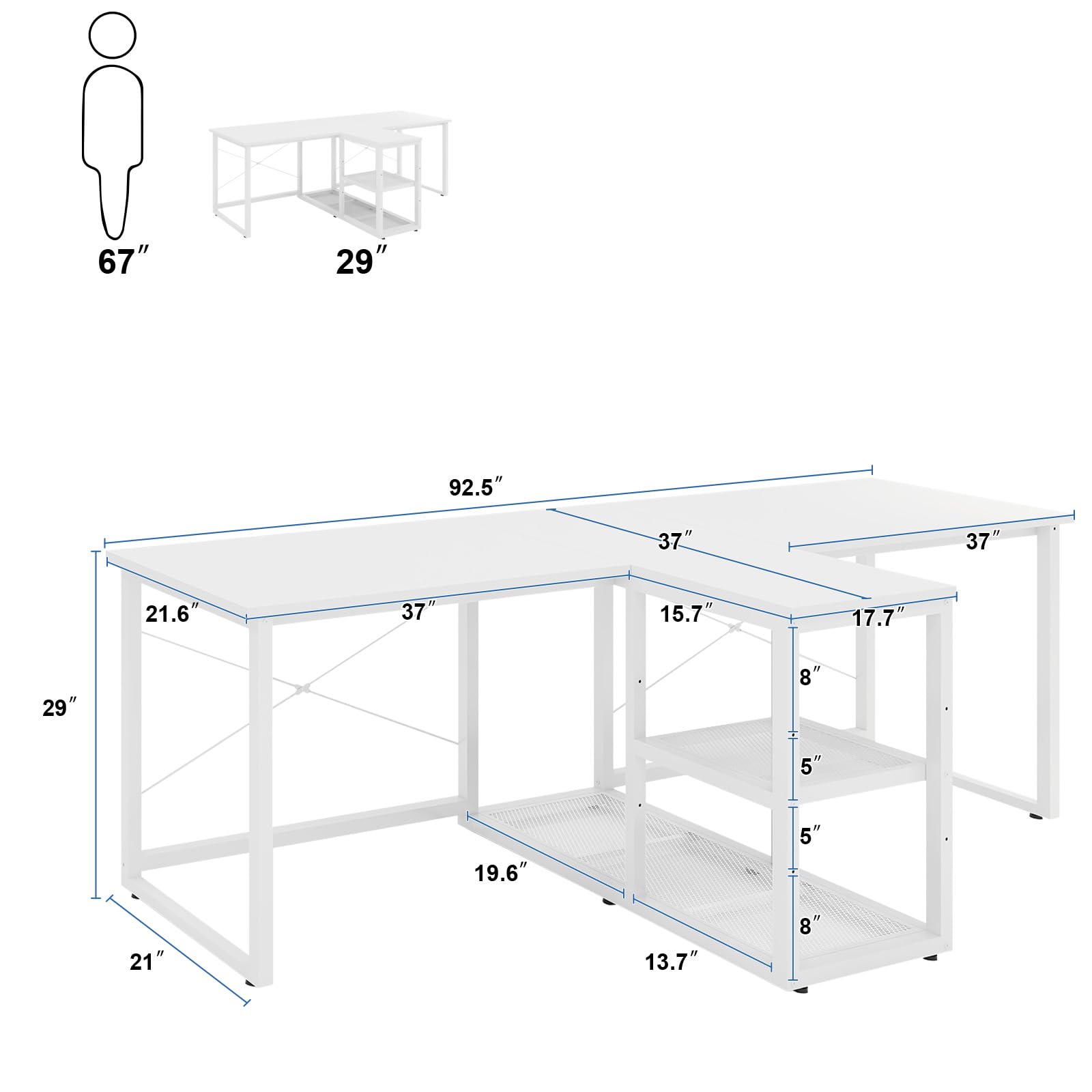 Natwind Two Person Desk with Storage Shelves, 92.5" Double Computer Desk with PC case Stand for Home Office, Home Craft Table Workstation, Heat Press Table, Long Gaming Desk,White - WoodArtSupply