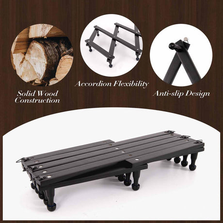 SCUNDA Accordion Wall Hanger with 16 Hooks, Wooden Wall Expandable Coat Rack for Coat, Hats, Baseball Caps, Coffee Mug, Jewelry(Black) SCUNDA