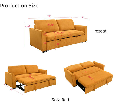 ZIGHTH 78" Queen Size Convertible Sleeper Sofa Couch Bed, Pull-Out Futon Loveseat Sofas Couches Bed with Adjustable Backrest for Living Room, Small Spaces, RV. Mustard Yellow