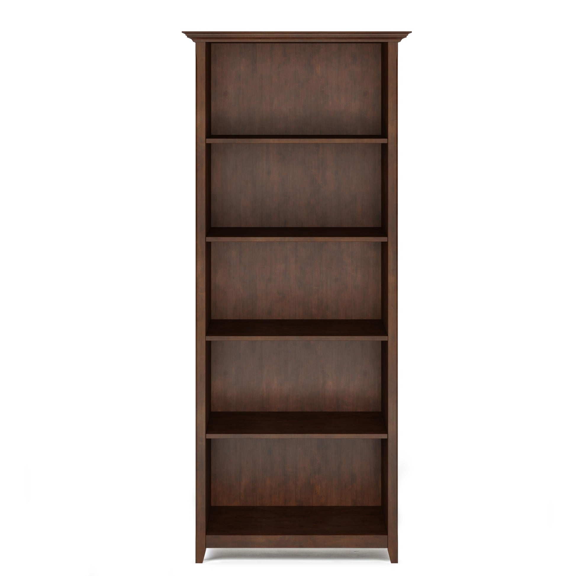 SIMPLIHOME Amherst SOLID WOOD 30 Inch Transitional 5 Shelf Bookcase in Russet Brown, For the Living Room, Study Room and Office - WoodArtSupply