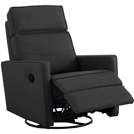 LIKIMIO Recliner Chair, 360° Swivel High-Back Faux Leather Rocking Chair with Upholstered Comfort, Single Sofa for Nursery, Living Room, Black LIKIMIO
