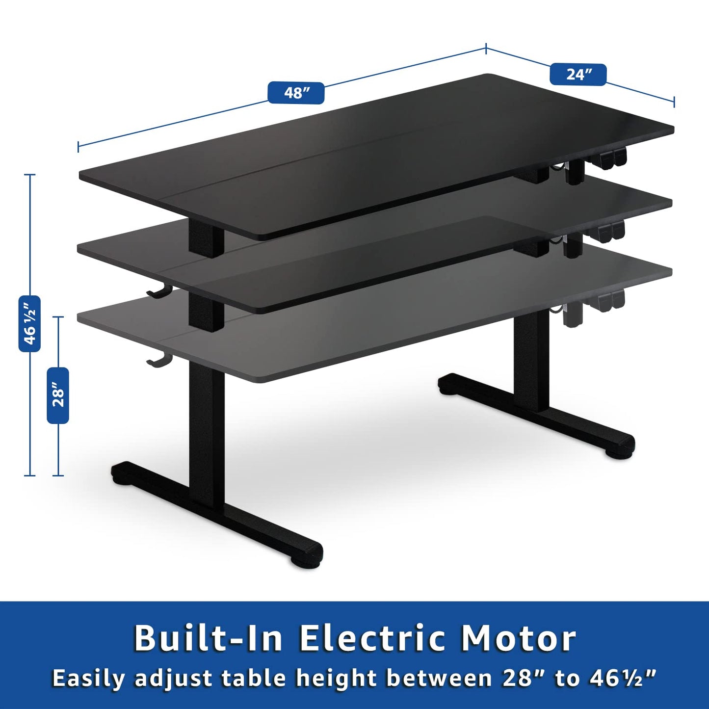 Lifetime Home Height Adjustable 48" Electric Standing Desk - Upgraded Ultra Durable Home Office Large Rectangular Computer or Laptop Sit Stand Workstation Table - 48 x 24 inches, Black - WoodArtSupply