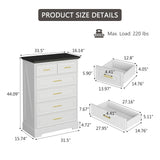 Virabit White Dresser for Bedroom with 6 Drawers, 44" Tall Wooden Farmhouse Cabinet, Modern Kids Dresser with Metal Handle, Mid Century Chest of Organizer for Closet, Living Room, Hallway Virabit