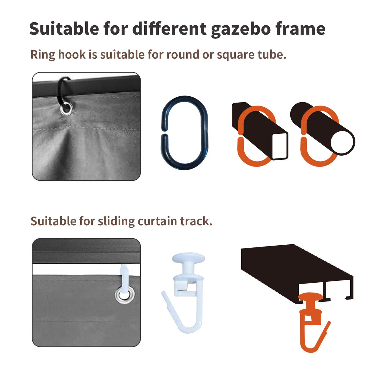 homegroove Gazebo Curtains Outdoor Waterproof 10 * 10ft, Privacy Curtains 4-Panels, Gazebo Replacement Curtain with Zipper for Garden, Patio, Yard (Only Curtains) Gray homegroove