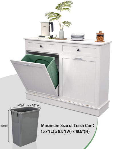 TC-HOMENY Double Tilt Out Trash Cabinet with Drawer, 20 Gallon Trash Cabinet Manual and Auto Mode Shutdown, Recycling Free Standing Trash Cabinet Fit for Kitchen, Living Room - WoodArtSupply