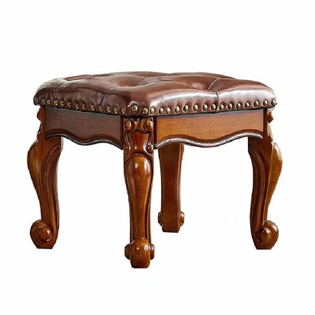 ZIRKOOON Wooden Foot Stool Square Rubberwood Ottoman Footrest Leather Cushion Sofa Stool for Living Room, Bedroom, Simple Assembly (Brown) ZIRKOOON