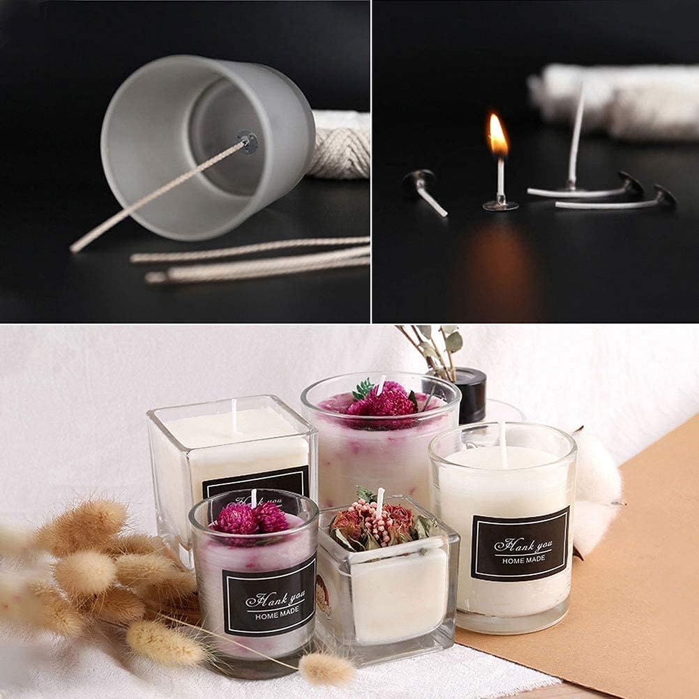 400 ft Cotton Candle Wick,24 PLY Braided Cotton Candle Making Wicks Spool + 200 Pieces Metal Sustainer Tabs + 1 Piece Centering Device Holder Set for DIY Crafts happytakehome