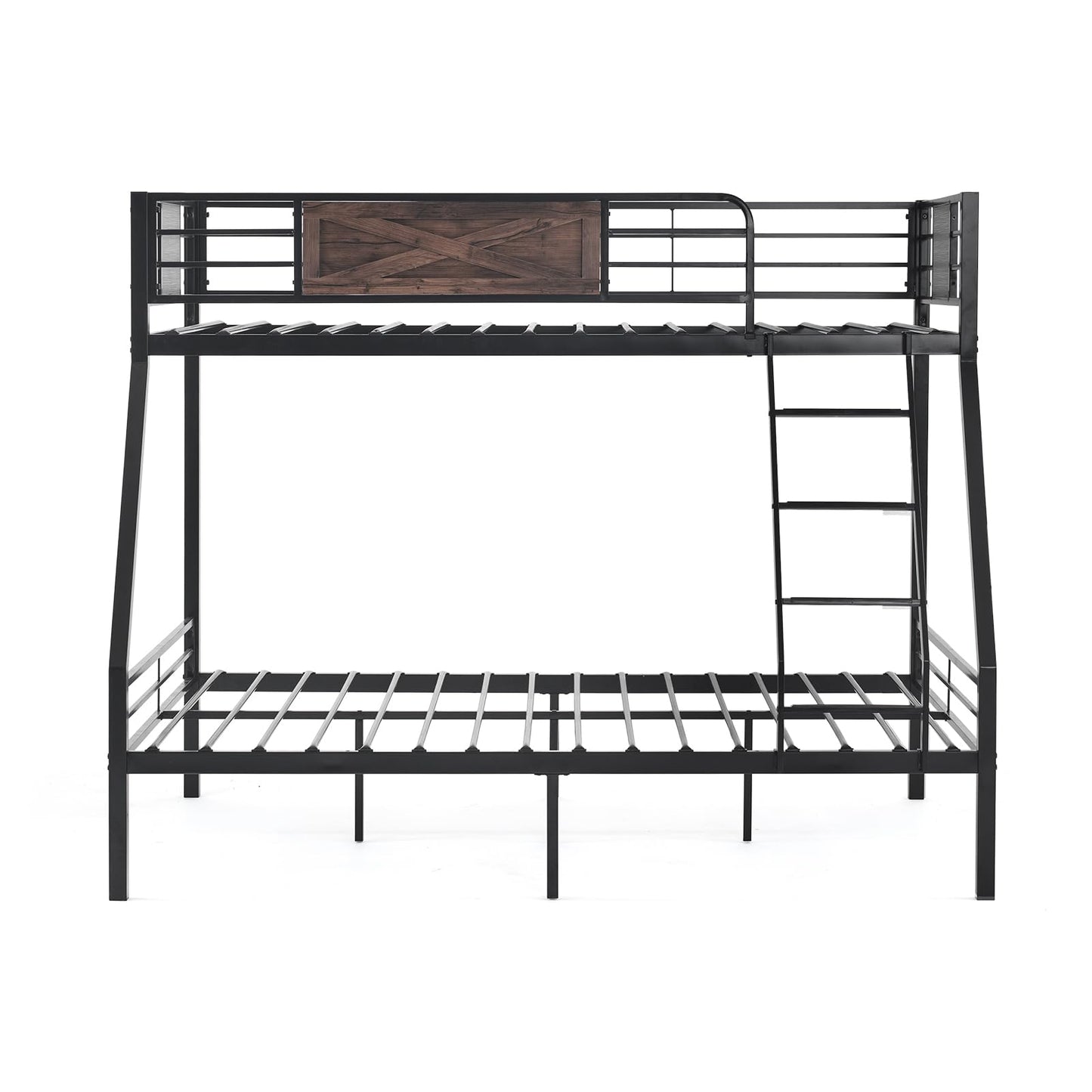 VINGLI Bunk Bed Twin Over Full Size with 2 Storage Drawers/Flat Rungs/Inclined Ladder, Heavy Duty Metal Slat Support, No Box Spring Needed, Black/Industrial Brown