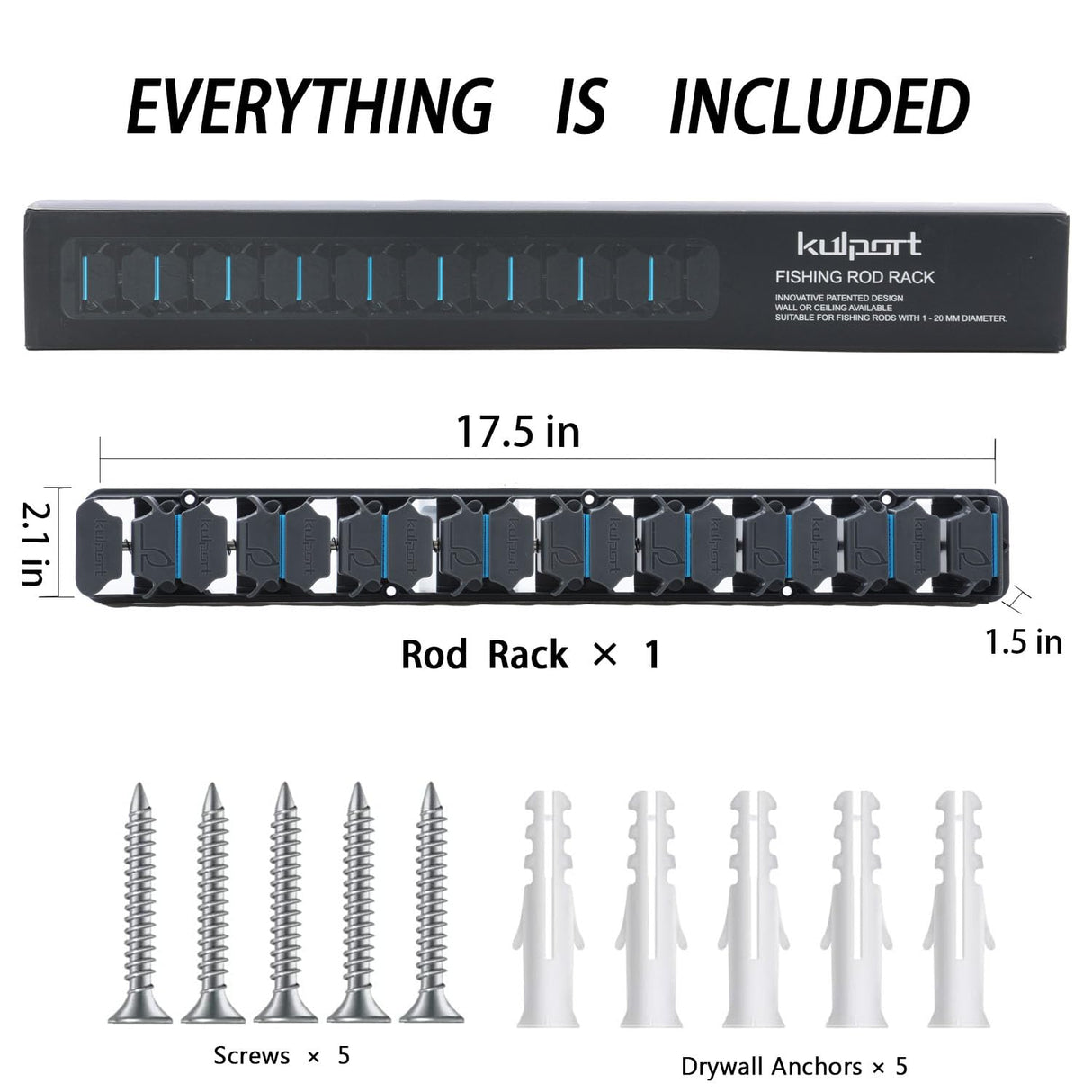 KULPORT Fishing Rod Holder, Wall-Mounted Fishing Rod Rack, Vertical Fishing Pole Holder Holds Up to 9 Rods or Combos, Fishing Rod Rack for Garage Organization System & Fits Most Rods KULPORT