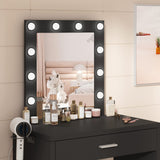 Titoni Makeup Vanity Desk with Mirror and Lights, Black Vanity Table and Chair Set, Brightness Adjustable, Small Vanity for Girls' Bedroom Titoni