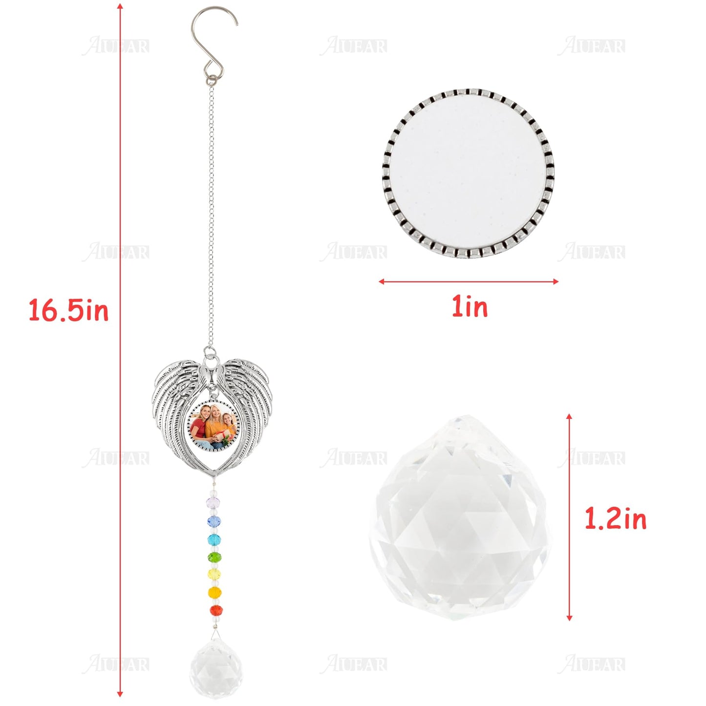 AUEAR, Sublimation Blank Angel Wing Hanging Ornament Window Wall Decor Hanging with 7 Chakra Crystal Ball Charm for Home Car Christmas Tree Decor