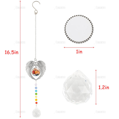 AUEAR, Sublimation Blank Angel Wing Hanging Ornament Window Wall Decor Hanging with 7 Chakra Crystal Ball Charm for Home Car Christmas Tree Decor