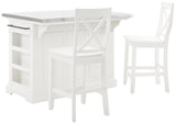 Crosley Furniture Julia Stainless Steel Top Island with Storage, Coffee Bar, and a Set of 2 X-Back Stools, White Crosley Furniture