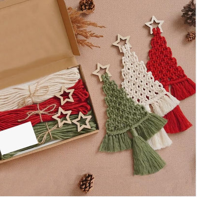mdgfge 3 Pack Christmas Tree DIY Macrame Kit, Christmas Macrame Woven Boho Christmas Tree Decorative Hanging Ornaments Assembled DIY Kits for Beginners Xmas Holiday Party Wall Hanging Supplies