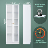 IRONMIX 70.87 Inch Tall White Enclosed Bookshelf with Acrylic Door and Adjustable Shelves IRONMIX