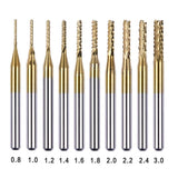 10pcs 0.8-3mm Titanium Coated Engraving Milling Cutter Carbide Bits, 1/8'' Shank for Dremel Rotary Tools by YEEZUGO YEEZUGO
