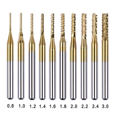 10pcs 0.8-3mm Titanium Coated Engraving Milling Cutter Carbide Bits, 1/8'' Shank for Dremel Rotary Tools by YEEZUGO - WoodArtSupply