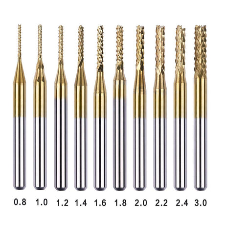 10pcs 0.8-3mm Titanium Coated Engraving Milling Cutter Carbide Bits, 1/8'' Shank for Dremel Rotary Tools by YEEZUGO YEEZUGO