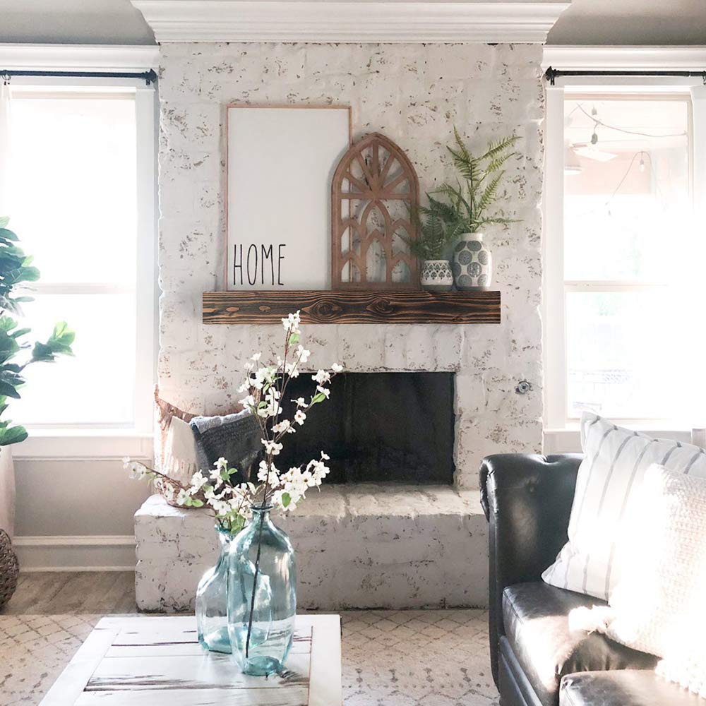 WELLAND Rustic Floating Shelf, Reclaimed Wood Wall Shelf, Fireplace Mantel Shelf Wall Mounted,Walnut Color (48" W x 6" D x 6" H) WELLAND