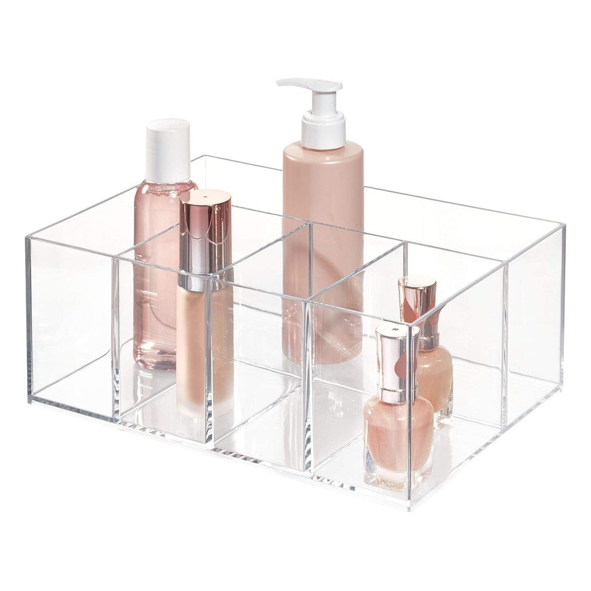 iDesign 5 Compartment Plastic Bathroom Storage Organizer, The Clarity Collection – 9.88” x 6.88” x 4”, Clear InterDesign