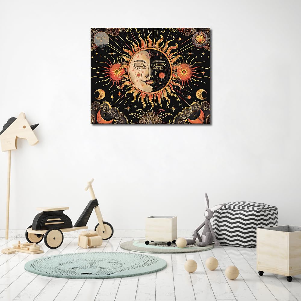 Sun and Moon Paint by Number Celestial Deities Adult Paint by Numbers Celestial Symbols and Pattern Abstract Paint by Numbers for Adults Flameless Oil Painting Kits Gift 16x20 Inch (Frameless) Rebotipy