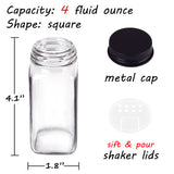 Churboro 66 Spice Jars with 547 Labels- Glass Spice Jars with Black Metal Caps, 4oz Empty Spice Containers with Shaker Lids, Funnel, Chalk Pen, Square Seasoning Bottles for Spice Rack, Drawer, Cabinet Churboro