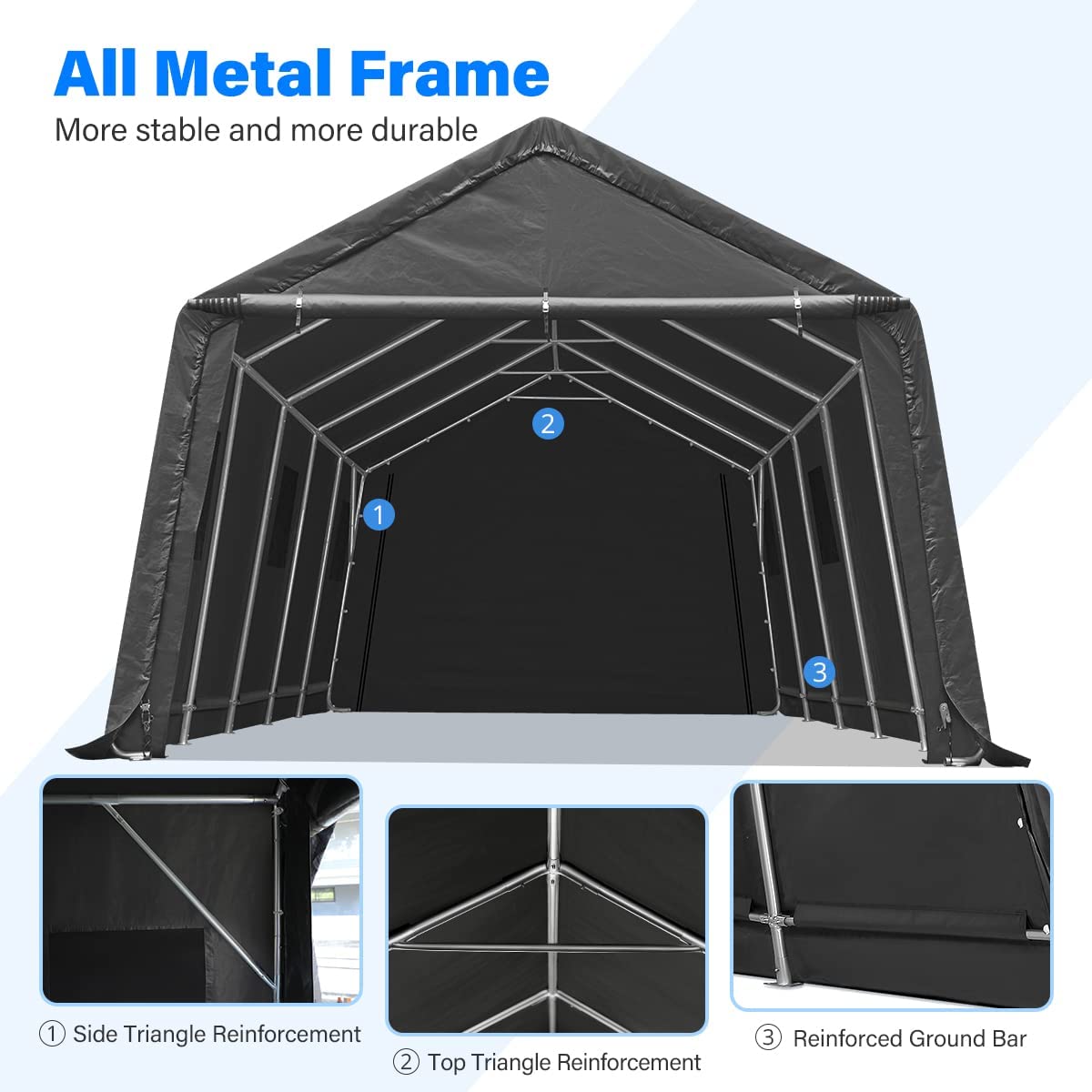 ADVANCE OUTDOOR 13x20 ft Garage Tent Carports with 2 Roll up Doors & Vents Outdoor Portable Storage Shelter for Vehicle Truck Boat Anti-UV Snow Resistant Waterproof, Gray ADVANCE OUTDOOR