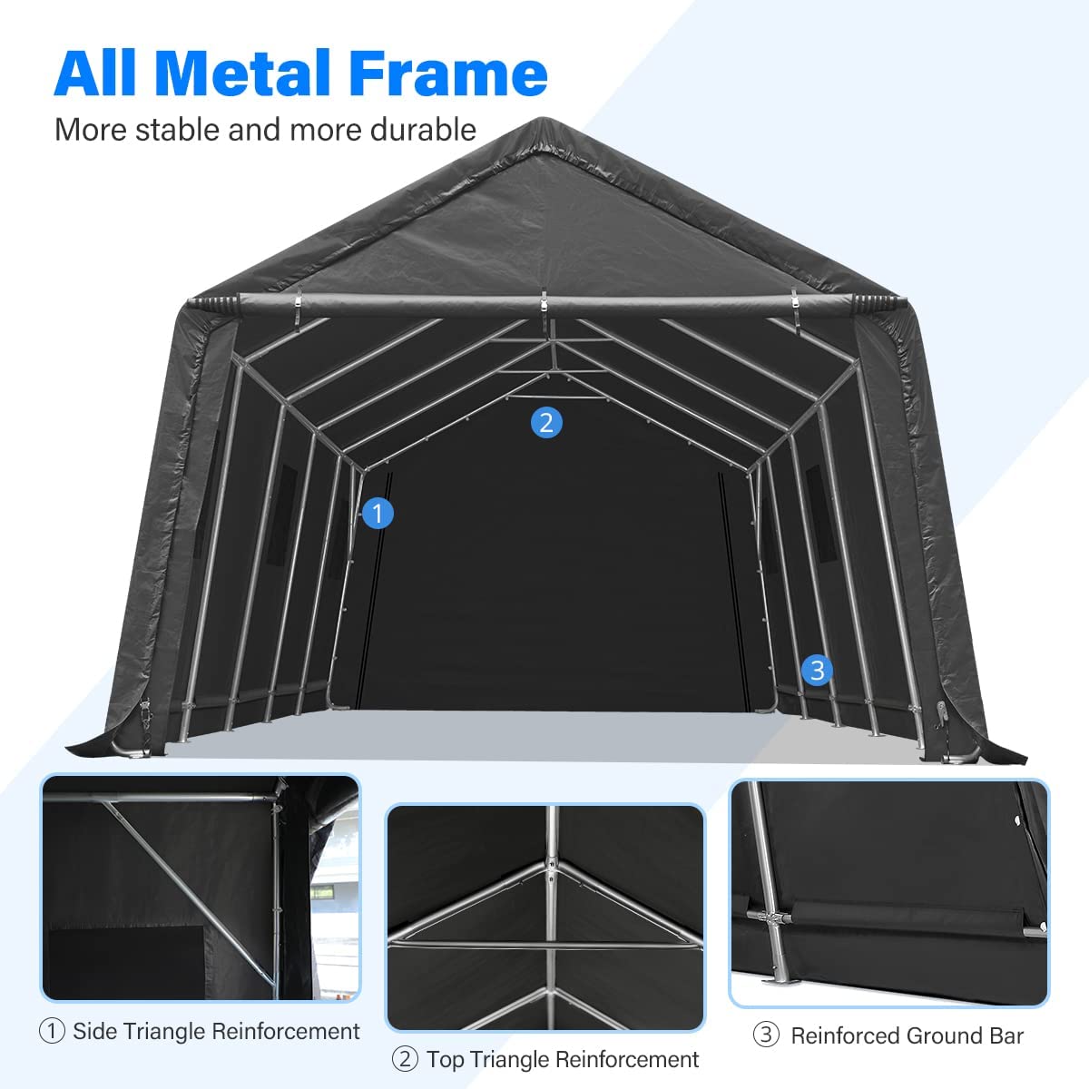 ADVANCE OUTDOOR 13x20 ft Garage Tent Carports with 2 Roll up Doors & Vents Outdoor Portable Storage Shelter for Vehicle Truck Boat Anti-UV Snow Resistant Waterproof, Gray - WoodArtSupply