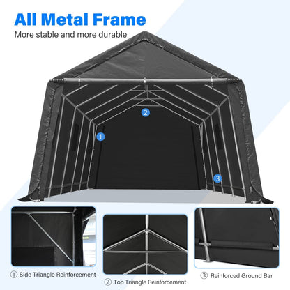 ADVANCE OUTDOOR 13x20 ft Garage Tent Carports with 2 Roll up Doors & Vents Outdoor Portable Storage Shelter for Vehicle Truck Boat Anti-UV Snow Resistant Waterproof, Gray - WoodArtSupply