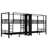 TCMILA Twin Over Twin Quadruple Bunk Bed for 4 Boys, Girls, Adults, Heavy-Duty Metal Bed Frame with Storage Shelves and Wardrobe, Space Saving, No Box Spring Needed, Black TCMILA