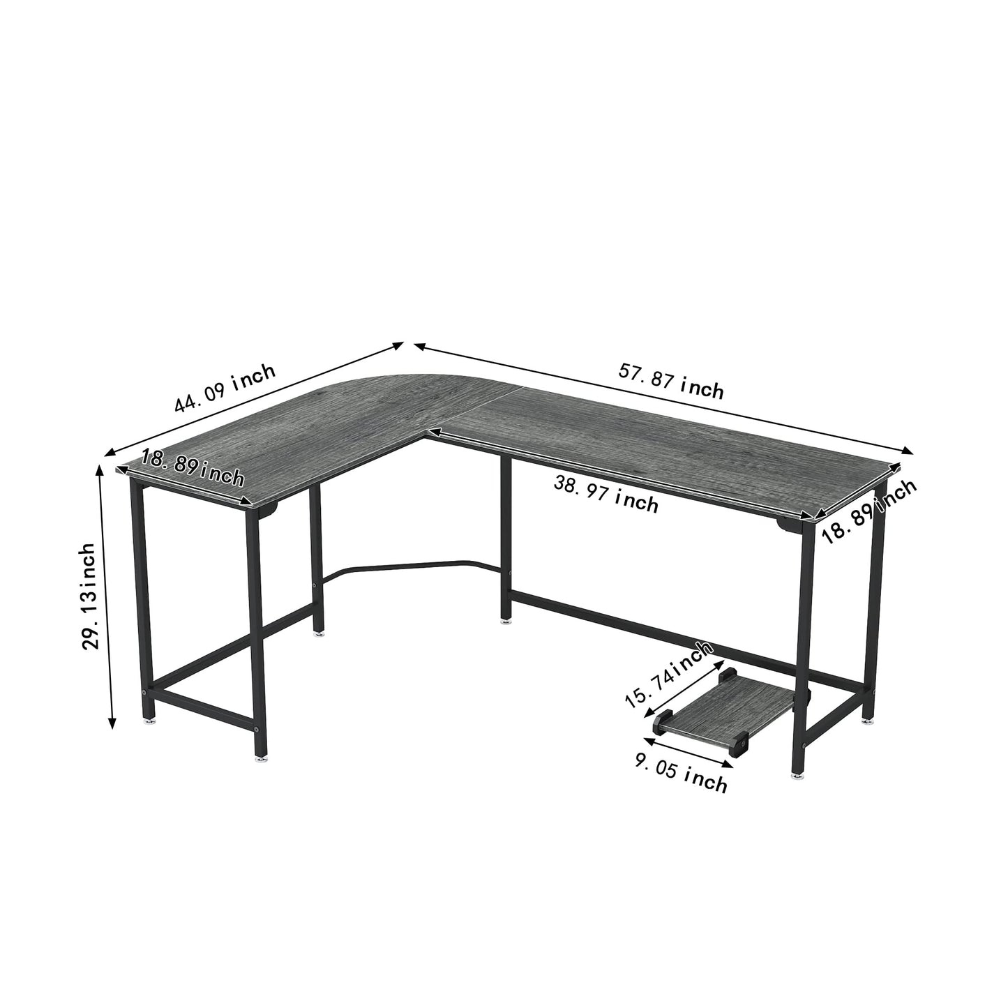 HOBINCHE 58 Inch L-Shaped Corner Computer Desk, Home Office Desk, Large Space Gaming Desk, Studying Writing Table Workstation, Gray