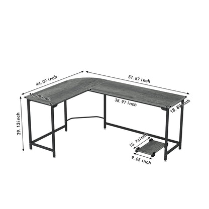 HOBINCHE 58 Inch L-Shaped Corner Computer Desk, Home Office Desk, Large Space Gaming Desk, Studying Writing Table Workstation, Gray