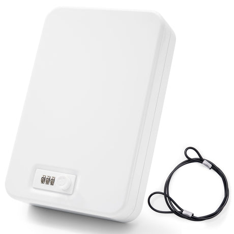 Sgorlds Gun Safe for Pistol, Portable Handgun Lock Box with Combination Lock, Pistol Safe for Car, Home, Travel, 11.5" x7.5" x2.5", White Sgorlds