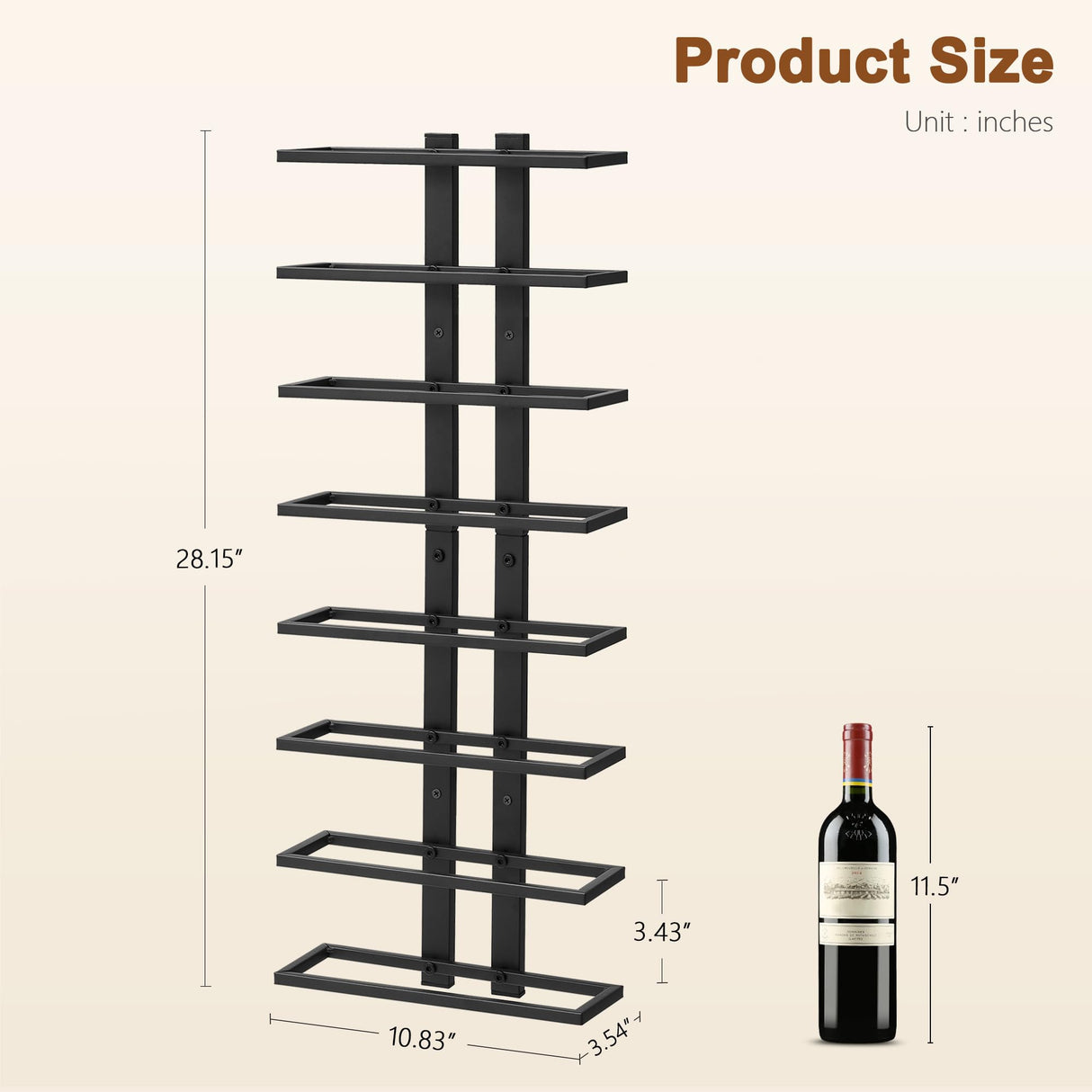 Hoctieon 8 Tier Wall Mount Wine Rack, Wall Racks for Wine Bottles Display and Storage, Hanging Bottle Organizer for Living Room, Dining Room, Wine Cellar, Bar, Black Hoctieon