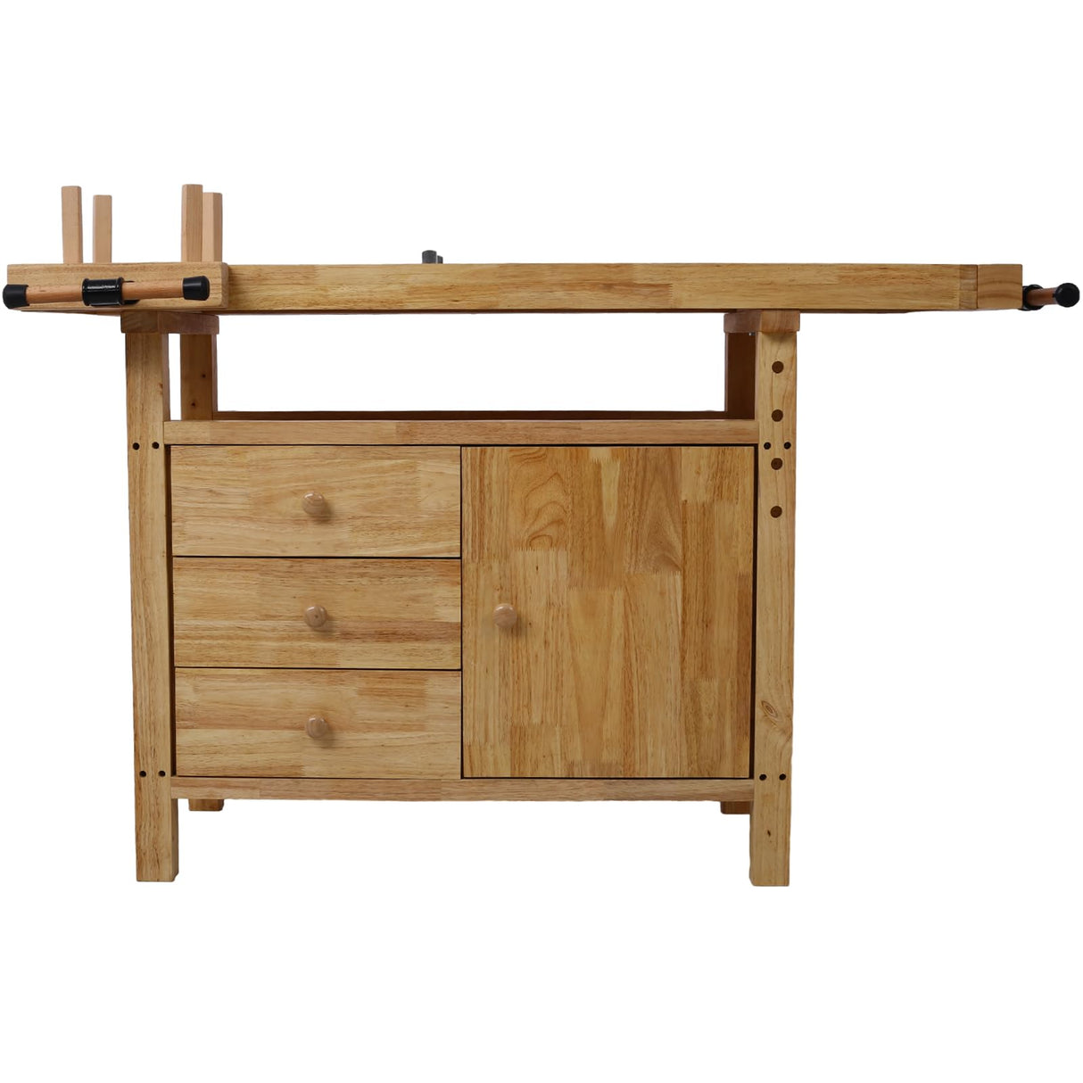 Wood Workbench - 49.5" Heavy Duty Hardwood Workbench Wooden Workbench with 3-Drawers & Cabinet | 330Lbs Weight Capacity Wood Work Bench Table for Woodworking Mechanics Home Garage, Natural Wood Nanberone