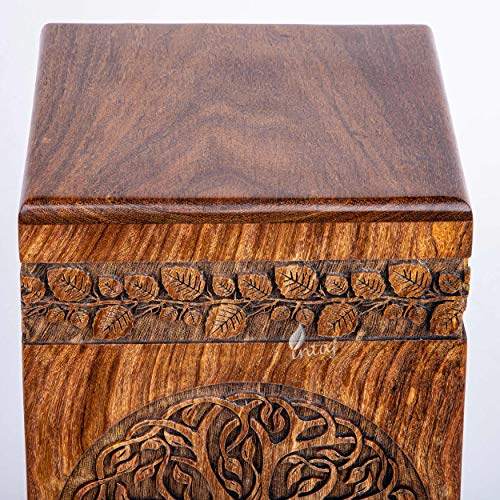 INTAJ Handmade Rosewood Urn for Human Ashes - Adult Tree of Life Wooden Urns Hand-Crafted - Celtic Funeral Cremation Urn for Dogs Engraved (Rosewood, INTAJ