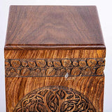 INTAJ Handmade Rosewood Urn for Human Ashes - Adult Tree of Life Wooden Urns Hand-Crafted - Celtic Funeral Cremation Urn for Dogs Engraved (Rosewood, INTAJ