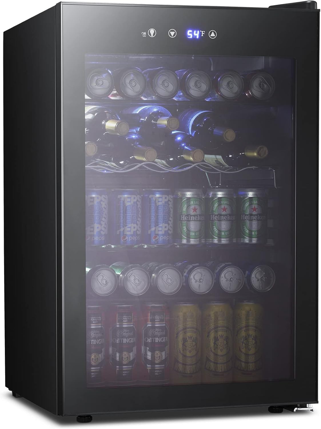 Kismile 4.5 Cu.ft Beverage Refrigerator and Cooler, 145 Can Mini Fridge Glass Door,Digital Temperature Display for Soda, Beer or Wine, Small Drink Dispenser Cooler for Home, Office or Bar(Black) Kismile