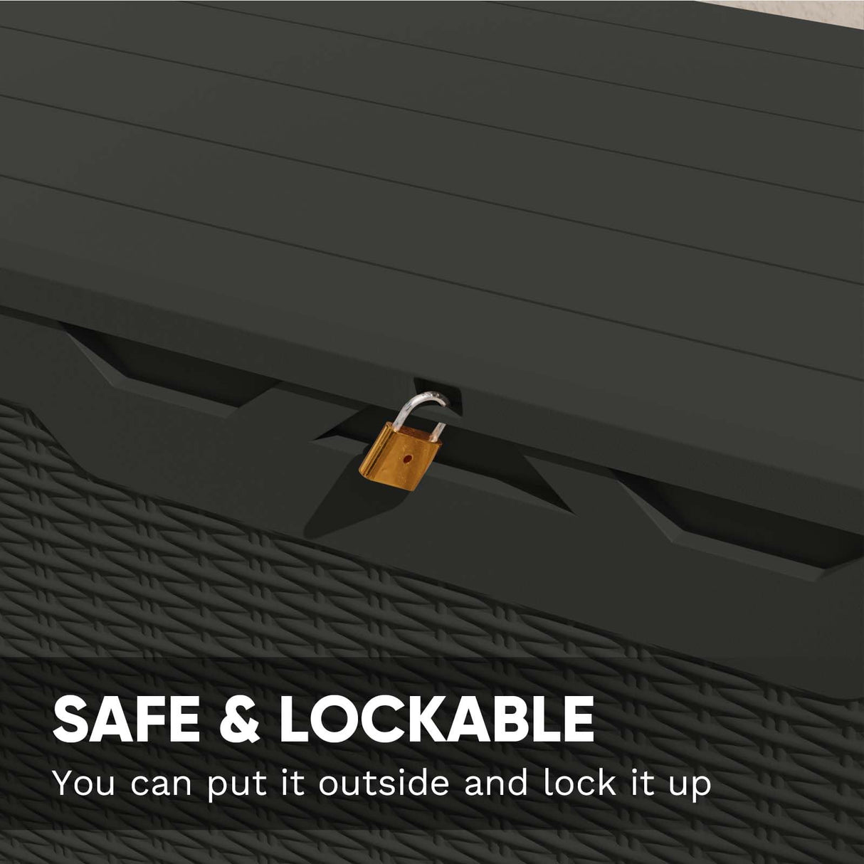 Patiowell 100 Gallon Resin Deck Box, Waterproof Large Outdoor Storage Box with Padlock for Patio Furniture, Toys and Garden Tools, Black Patiowell