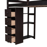 CITYLIGHT Espresso Twin Size Loft Bed with Desk, Storage Staircase, and Drawers CITYLIGHT