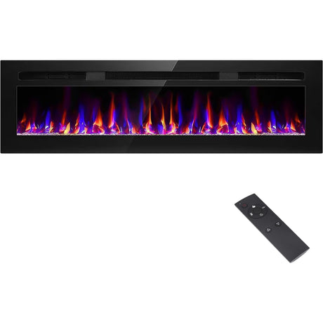 68 Inch Electric Fireplace Recessed and Wall Mounted, Fireplace Heater and Linear Fireplace, Ultra-Thin Electric Fireplace, Low Noise, with Timer, Remote Control, Adjustable 12 Flame Color, 750/1500W Sixfivsevn