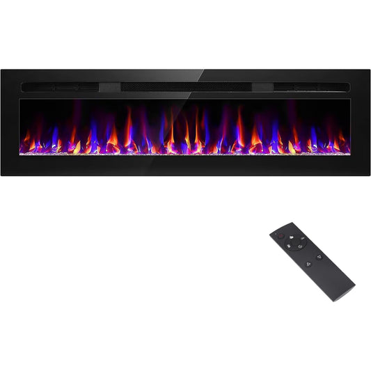 68 Inch Electric Fireplace Recessed and Wall Mounted, Fireplace Heater and Linear Fireplace, Ultra-Thin Electric Fireplace, Low Noise, with Timer, Remote Control, Adjustable 12 Flame Color, 750/1500W