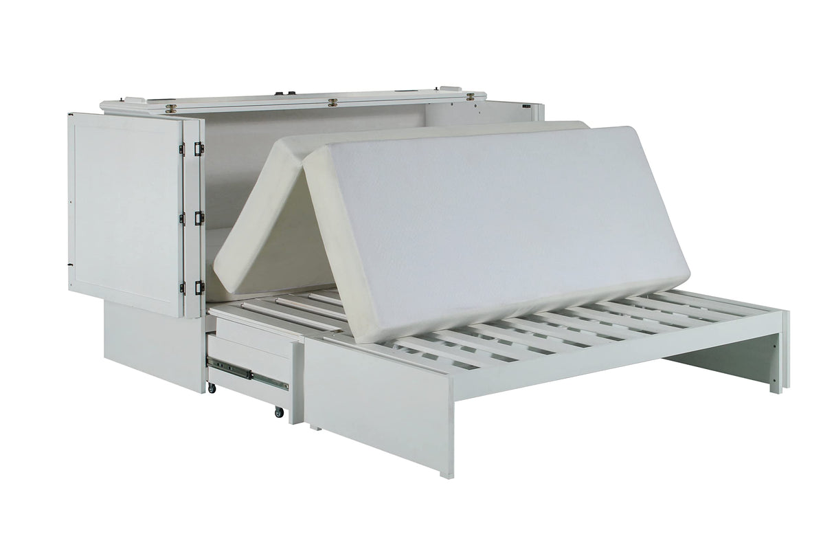 Mega Solutions Emurphybed Paradiseo Murphy Cabinet Chest Bed with Charging Station 8 Inch, Queen (White) Mega Solutions