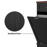 TOLEAD Double Tilt Out Trash Cabinet 20 Gallon,Antique-Style Beadboard Trash Can Cabinet Kitchen with Solid Wood Tabletop & Drawer, Pet Proof Trash Can, Wood Laundry Cabinet TOLEAD