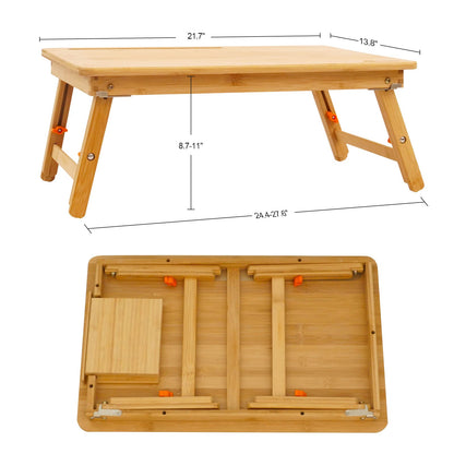 Laptop Lap Desk, COIWAI Laptop Bed Tray Table, Bamboo Adjustable Height, with Tablet Phone Hold Slot, Drawer, Foldabespecially Recommended as a Table for Children,Elementary School Students - WoodArtSupply