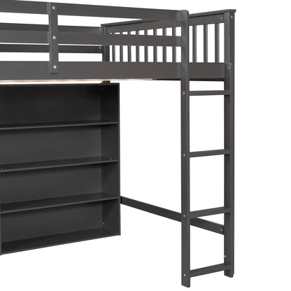 Harper & Bright Designs Gray Full Size Loft Bed with Storage Shelves and Built-in Ladder - WoodArtSupply